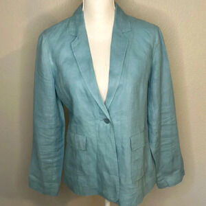 Eileen fisher petite blue Irish  linen blazer size PS